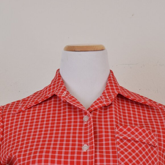 Vintage 70s Polyester Red and White Plaid Top - Picture 7 of 9